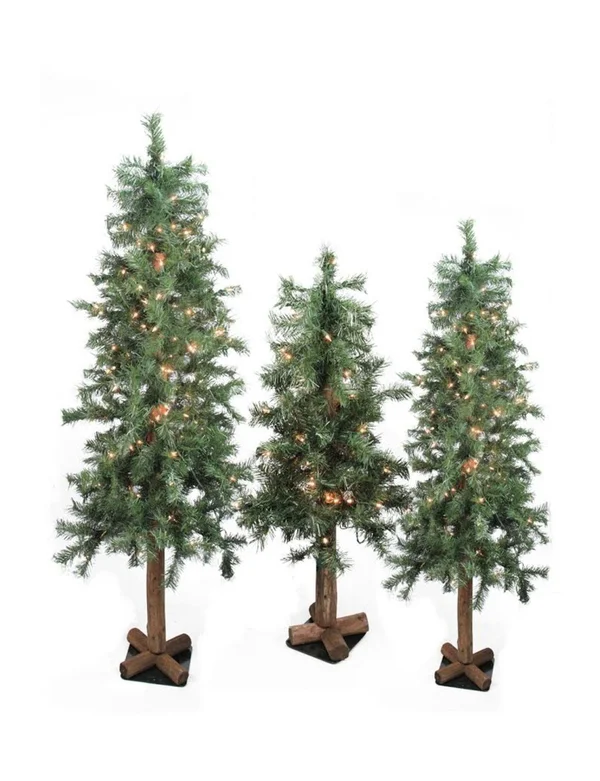 Northlight Set of 3 Pre-Lit Woodland Alpine Artificial Christmas Trees 3& 4& and 5& - Clear Lights