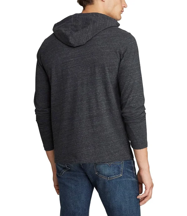 Polo Ralph Lauren Big Tall Cotton Jersey Long-Sleeve Hoodie Tee - Black Marl Heather 2xb