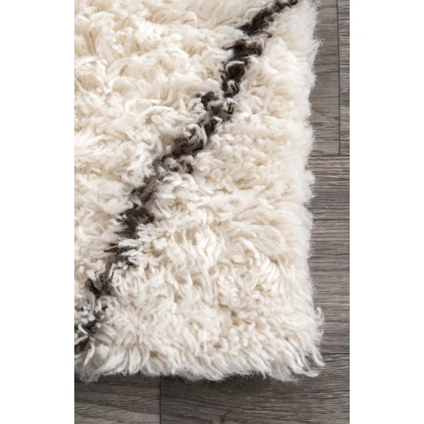 nuLOOM Handmade Moroccan Trellis Wool Shag Rug (3& x 5& Oval - Ivory)