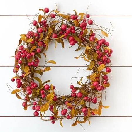 Autumn Artificial Crabapple Wreath-SAF20RED, Size: Large