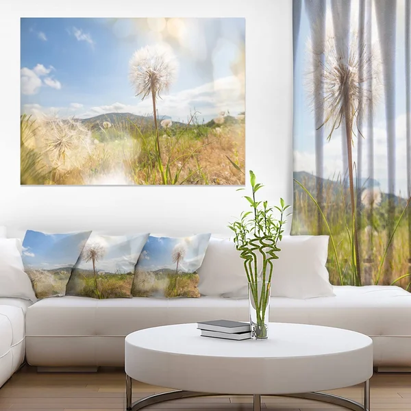 Design Art &Blooming Dandelion Under Bright Sky& Photographic Print on Wrapped Canvas, Size: 30 inch x 40 inch, White