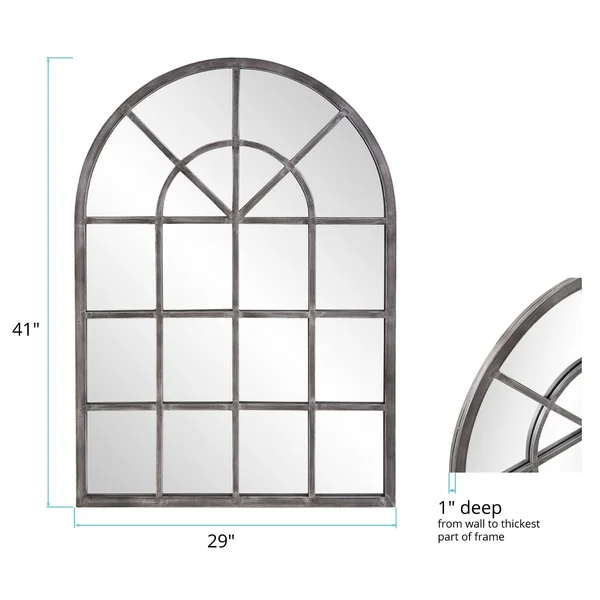 Delacora HE-13359 Fenetre 41x22 x 29x22 Arched Farmhouse Style Window Pane - Antique Silver