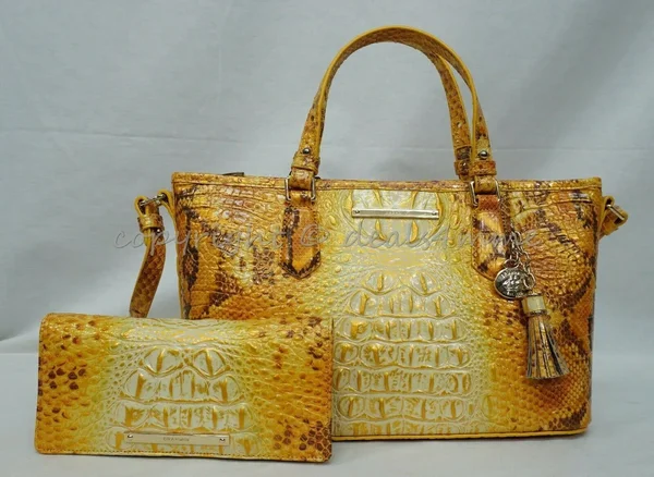 Brahmin Melbourne Medium Asher Crocodile-Embossed Tote Bag - Canary