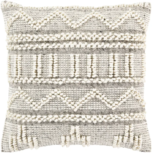 Bohemian 22x22 x 22x22 Cream Woven Wool Southwestern Accent Pillow