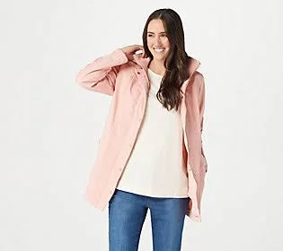 Isaac Mizrahi Live! Water Repellent Softshell Jacket w/ Hood - Size Small, Soft Pink