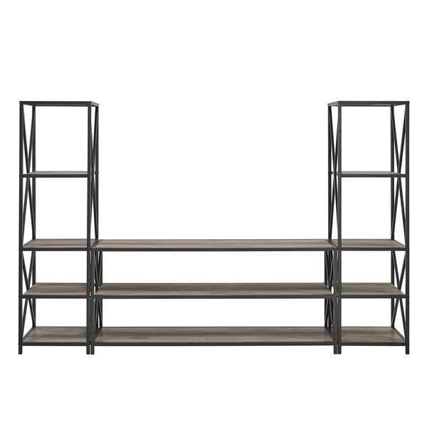 Carbon Loft Hattie 3-Piece X-Frame Entertainment Wall - Rustic Oak, Black Metal
