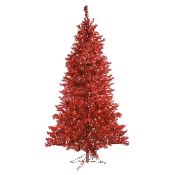 Santa's Own 7.5' Sparkling Ruby Pre-Lit Laser Tinsel Artificial Christmas Tree - Ruby Lights