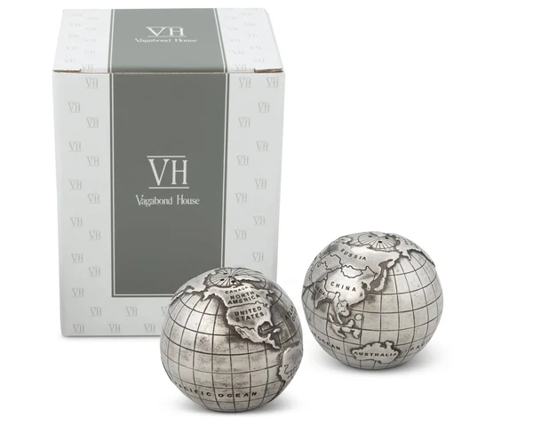 Vagabond House Medici Pewter World Globe Salt and Pepper Set