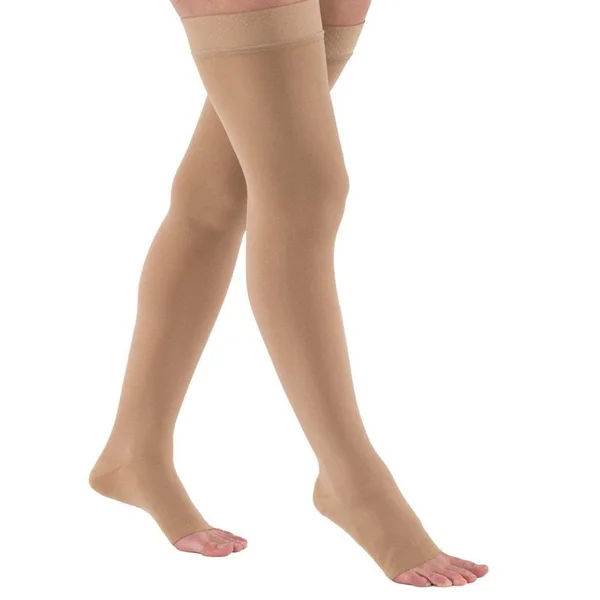 Juzo Dynamic 20-30 mmHg Open Toe Thigh High w/ Hip Attachment, Beige, V, Left