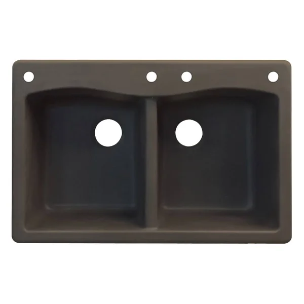 Transolid ATDE3322-12-CADE Aversa Granite 4-Hole Drop-in Double-Bowl Kitchen Sink, 33-in L x 22-in W x 9-in H, Espresso