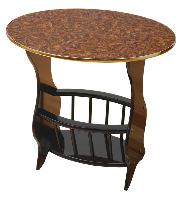 Espresso Oval Side Table with Magazine Holder - Cherry Brown