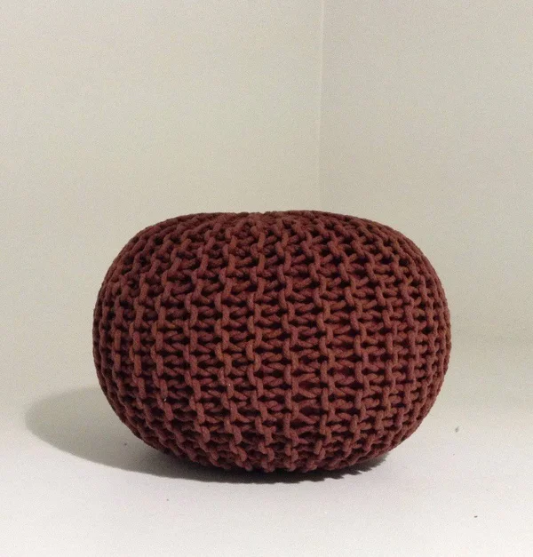 Gfurn Handmade Round Knitted Pouf, Marsala, 50x35cm