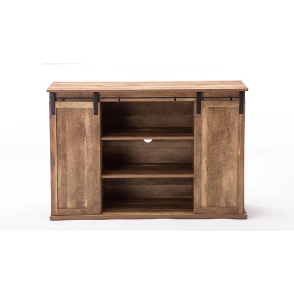 Saltoro Sherpi Rustic Media Cabinet with Barn Door and Open Storage, Natural