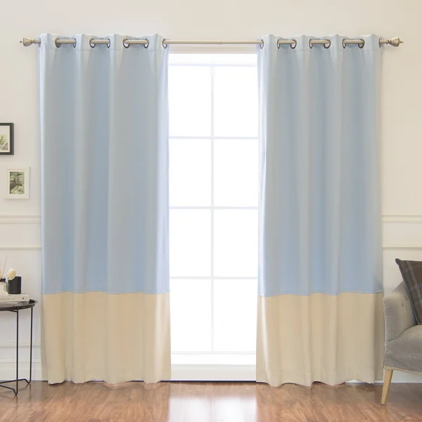 Best Home Fashion, Colorblock Insulated Striped Blackout Thermal Grommet Curtain Panels (Set of 2) - Color: Sky Blue and Beige