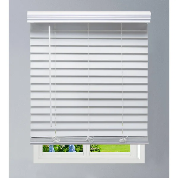 Linen Avenue Custom Cordless Faux Wood Blind White - 49 W x 48 H Outside Mount