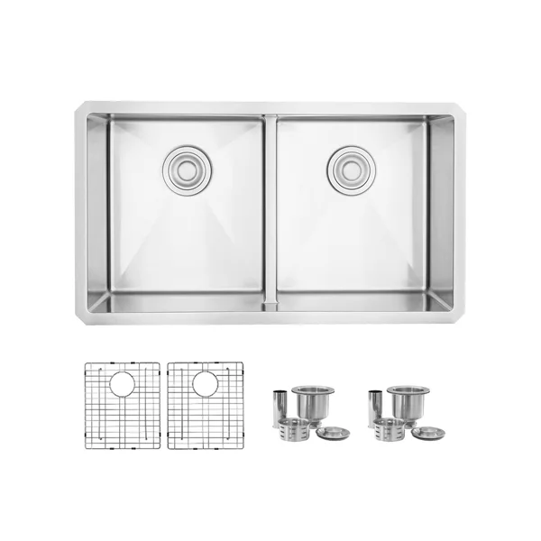 Stylish S-321XG 32x22L x 18x22W Double Basin Undermount Kitchen Sink with Grids and Strainers
