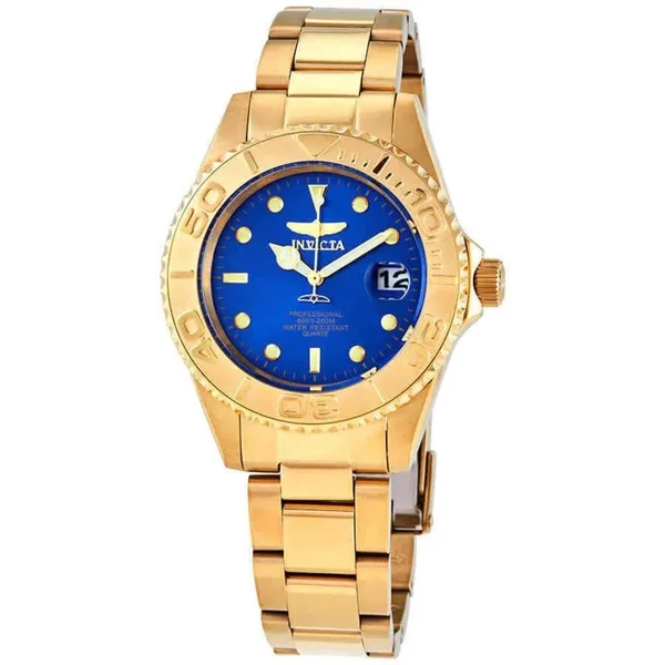 Invicta Men's Quartz Watch - Pro Diver Blue Dial Yellow Gold Steel, 29940
