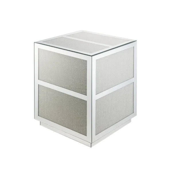 Q-Max Mirrored and Faux Diamond Glam Rectangular End Table - Mirrored and Faux Diamonds