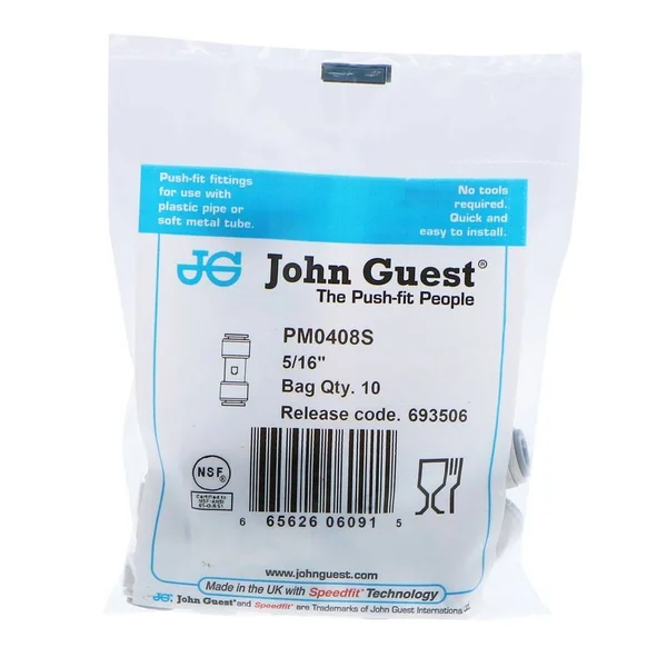 John Guest Union Connector - 5/16 - Box of 300 PM0408S