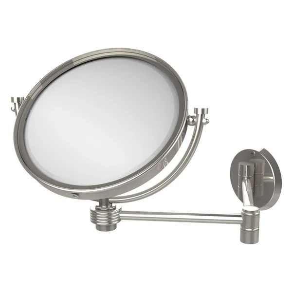 Allied Brass WM-6G-2X-PNI 8 in. Wall Mounted Extending Make-Up Mirror 2x Magnification with Groovy Accent Polished Nickel