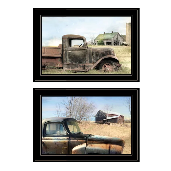 Vintage Farm Trucks 2-Piece Vignette by Lori Deiter - White Frame