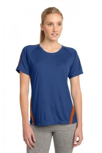 24 Custom Sport Tek LST351 Ladies Colorblock Competitor Tee - True Royal - Deep Orange - M