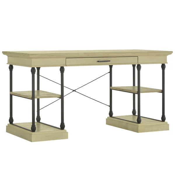 Inspire Q Barnstone Cornice 1-Drawer Storage Writing Desk by Artisan White Antique, Wood Finish