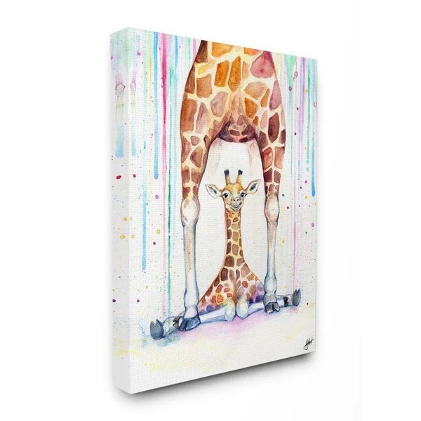 Stupell Industries Colorful Cute Giraffe Family Animal Watercolor Painting Canvas Wall Art by Marc Allante, Size: 30 x 40