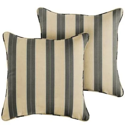 Sunbrella Beige Black Stripe Indoor/Outdoor Throw Pillow, Set of 2