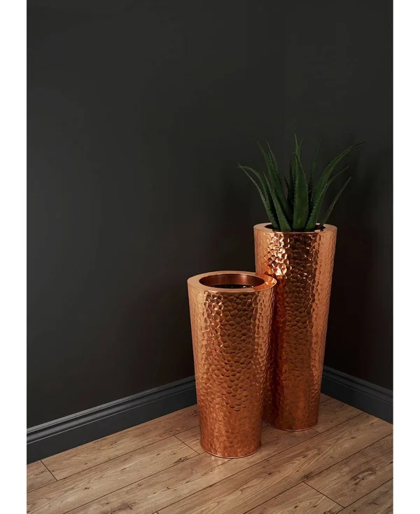 Le Present J256 Stainless Steel Cone Hammered Copper Planter, Hammered Copper - 36 x 14 x 14 in.