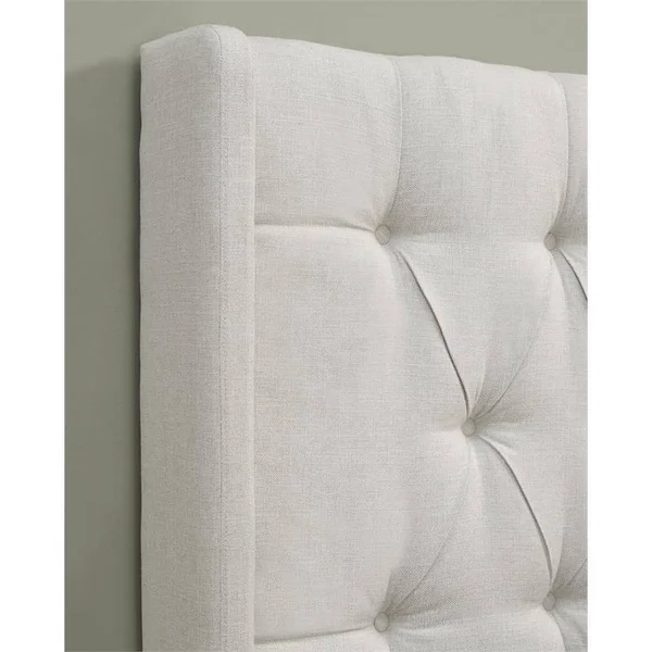 Full-Queen Upholstered Headboard in Linen White Fabric