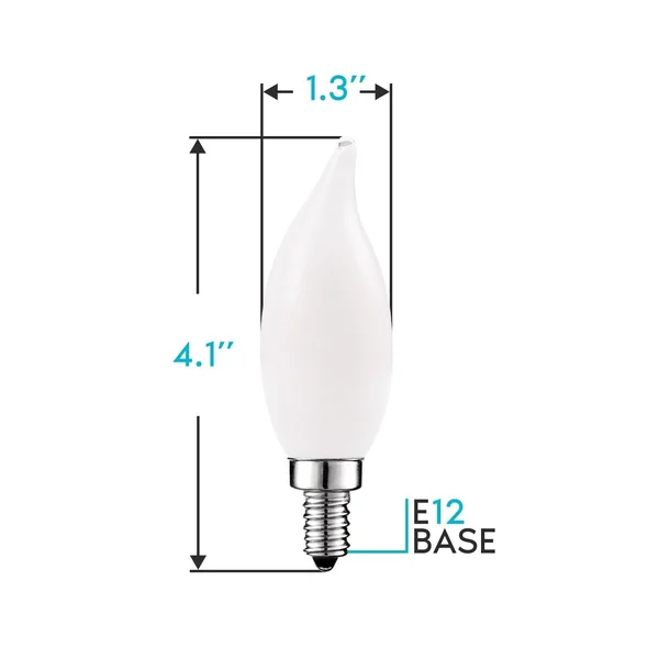 Luxrite LED Chandelier Light Bulb, E12 LED Bulb Dimmable, 40 Watt Equivalent, 2700K Warm White, Frosted Bulb, Flame Tip, 360lm