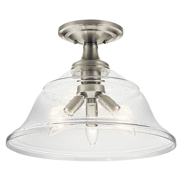 Kichler 15-in W Brushed Nickel Clear Glass Semi-Flush Mount Light