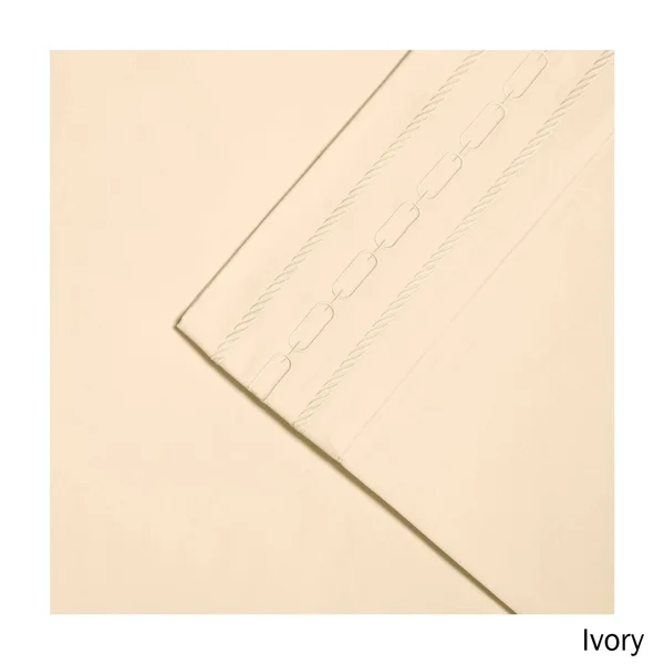 Superior Egyptian Cotton 1000 Thread Count Embroidered Sheet Set Ivory 4 Piece Full