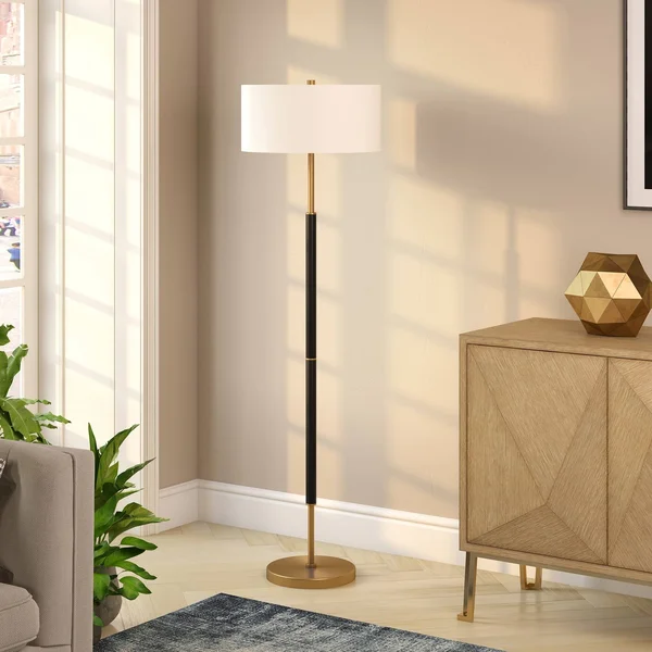 Simone 61-1/2 in. Matte White and Brass 2-Bulb Floor Lamp