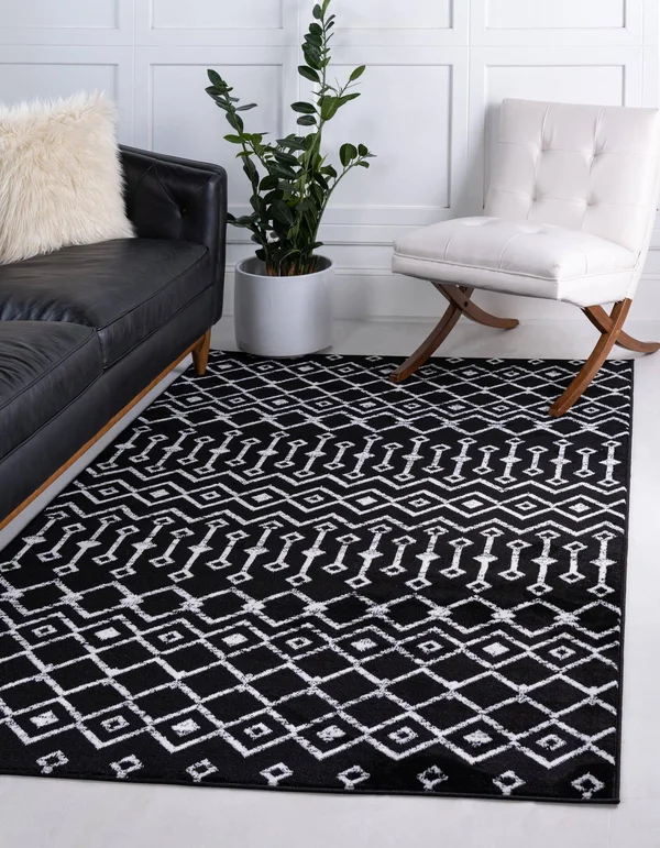 Rugs.com Geometric Kasbah Trellis Collection Rug 10& x 13& Black Low Pile Rug