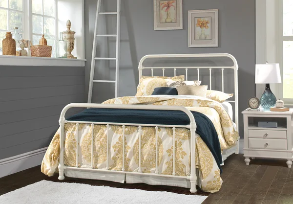 Hillsdale Furniture 1799-500 Kirkland Metal Spindle Panel Bed, Soft White, Queen