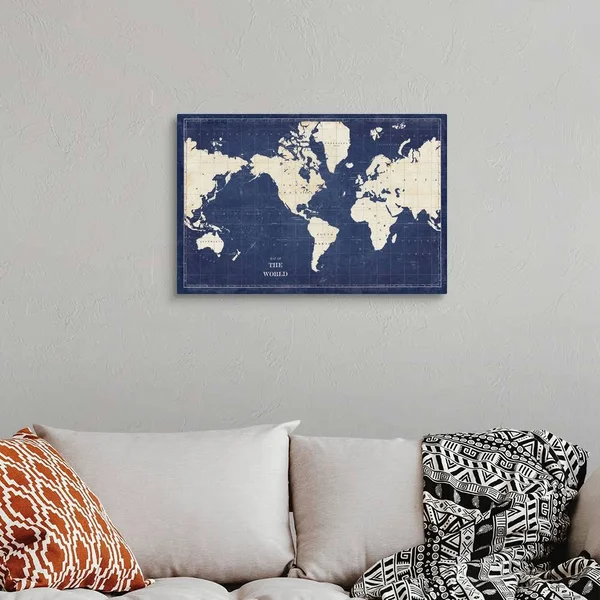 Blueprint World Map, Canvas Wall Art, 30x20, Great Big Canvas