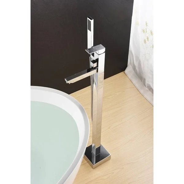 EISEN Home SevenFalls Single Handle Floor Mounted Freestanding Tub Filler with Handshower, Size: Chrome Finish