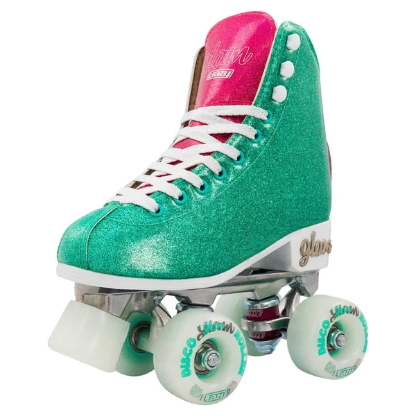 Disco Glam Roller Skates - Glamorous Glitter Quad Skates Teal Glitter, US Mens 3.5, US Ladies 4, EU 35