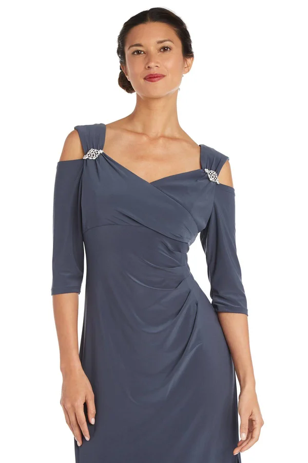 Ru0026M Richards Women's Empire Waist Cold Shoulder Dress with Sleeves 6 - Coal