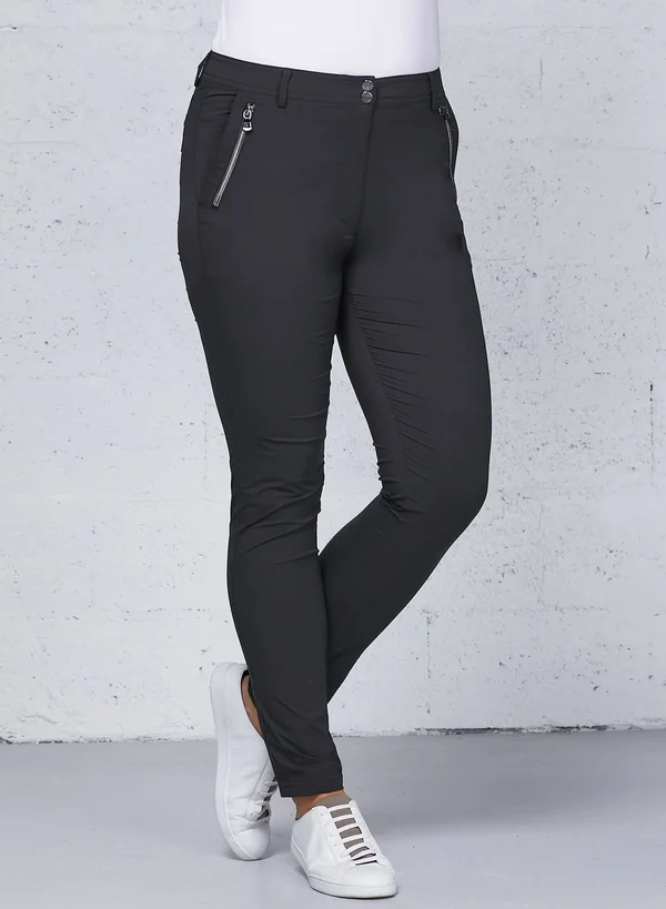 Gail Curvy High Waisted Zip Detail Pants - Khaki, L, Best Women's Travel Clothing