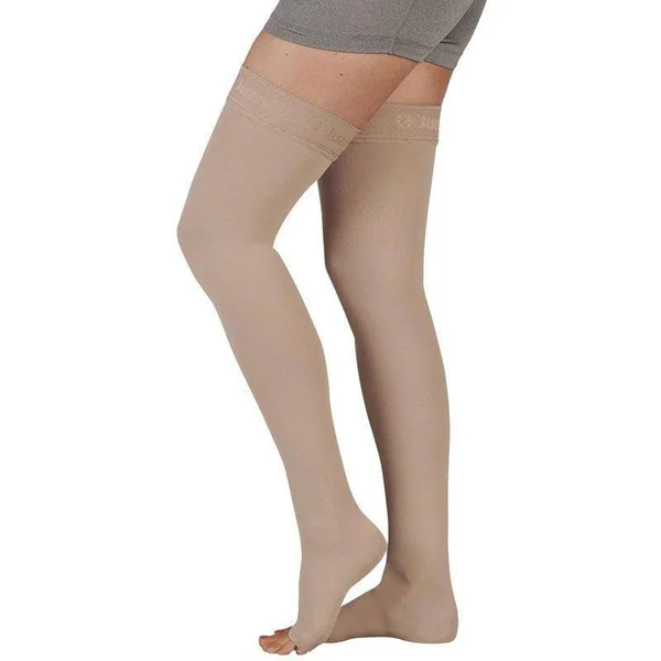 Juzo Soft 15-20 mmHg Open Toe Thigh High w/ Silicone Top Band II, Regular, Beige