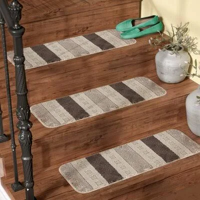 Carreras Striped Brown Stair Tread Red Barrel Studio