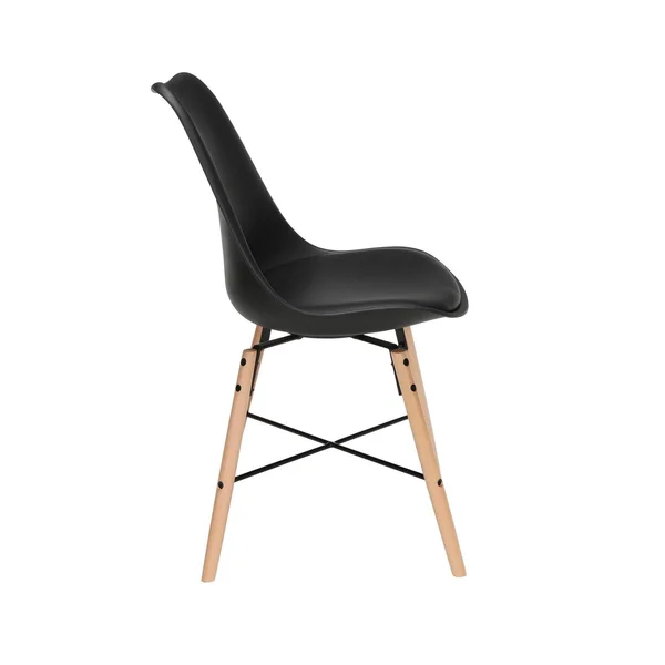 Ofm Mid Century Modern 4 Plastic Molded Dining Chairs - Vinyl CUSHION, Wood Legs, Black