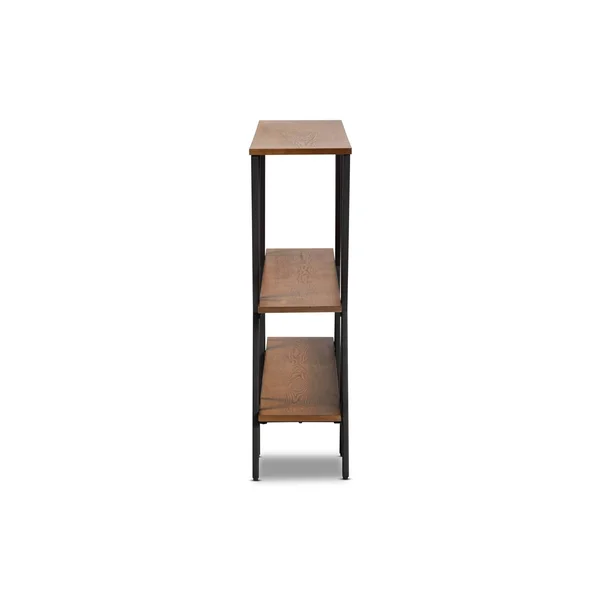 Baxton Studio Norton Rustic and Industrial Walnut Brown Finished Wood and Black Finished Metal Console Table
