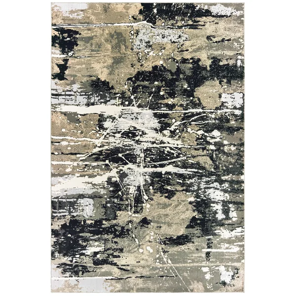 Carbon Loft McHugh Hi-Low Textured Abstract Black and Gold Area Rug - 5&3x22 x 7&6x22 - Black/Gold