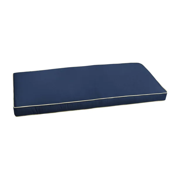Humble and Haute Sunbrella Navy Blue w/ Ivory Indoor/ Outdoor Bench Cushion 55x22 to 60x22 60 in x 19 in