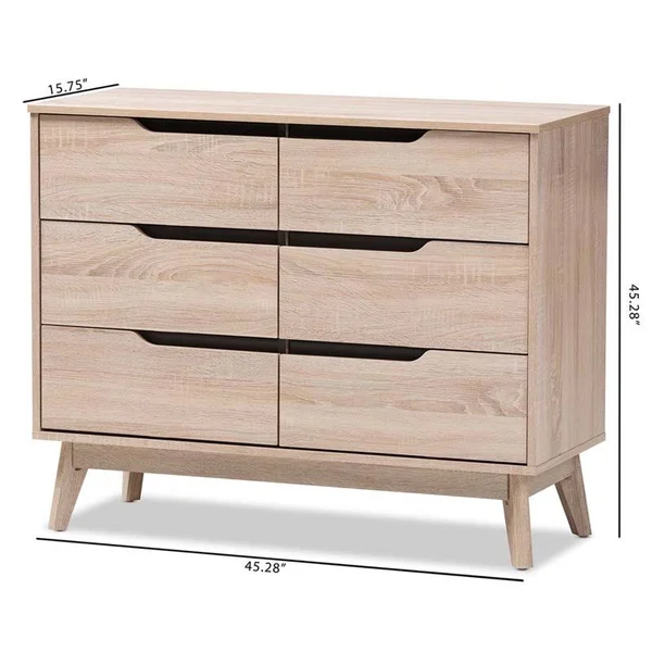 Hawthorne Collection 6 Drawer Wood Double Dresser in Light Brown