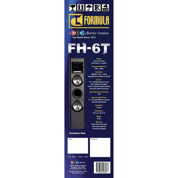 Bic America Fh-6t 6.5 inch 400-Watt 2-Way Tower Speaker